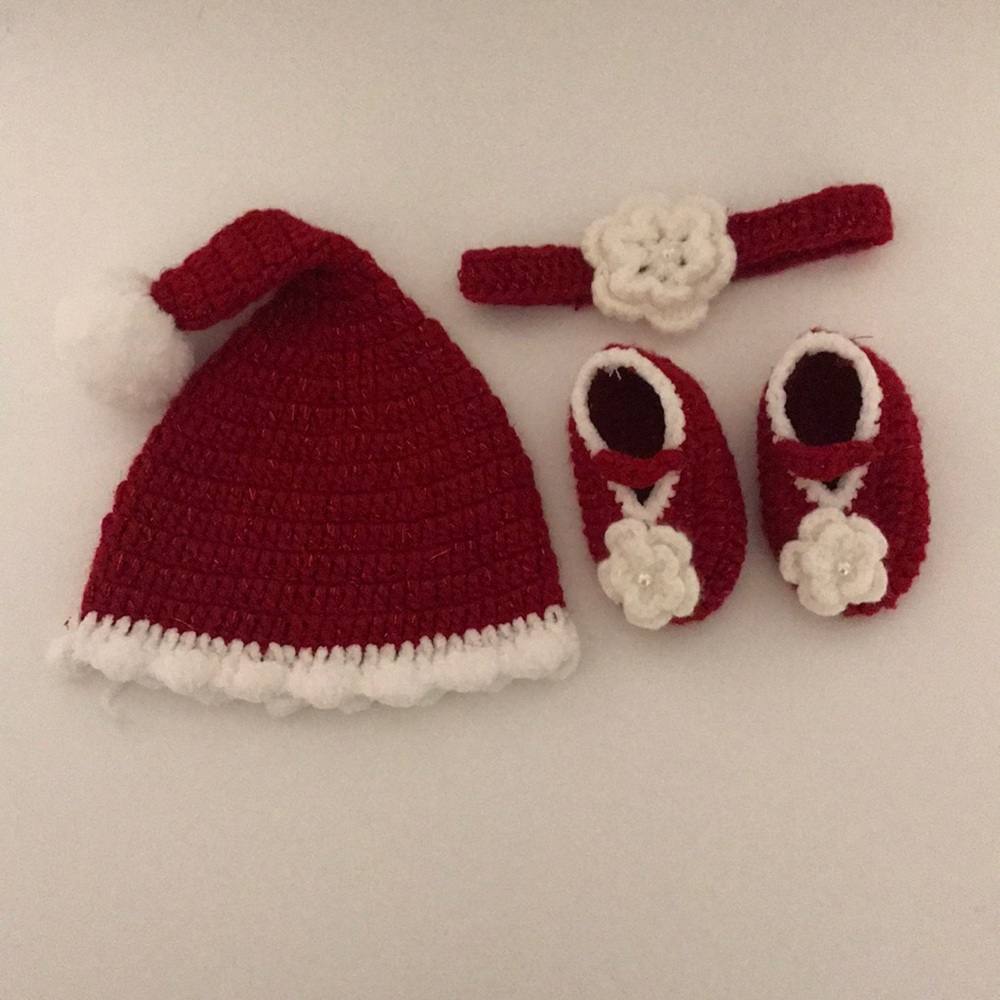 Christmas Hat, Headband, and Booties
